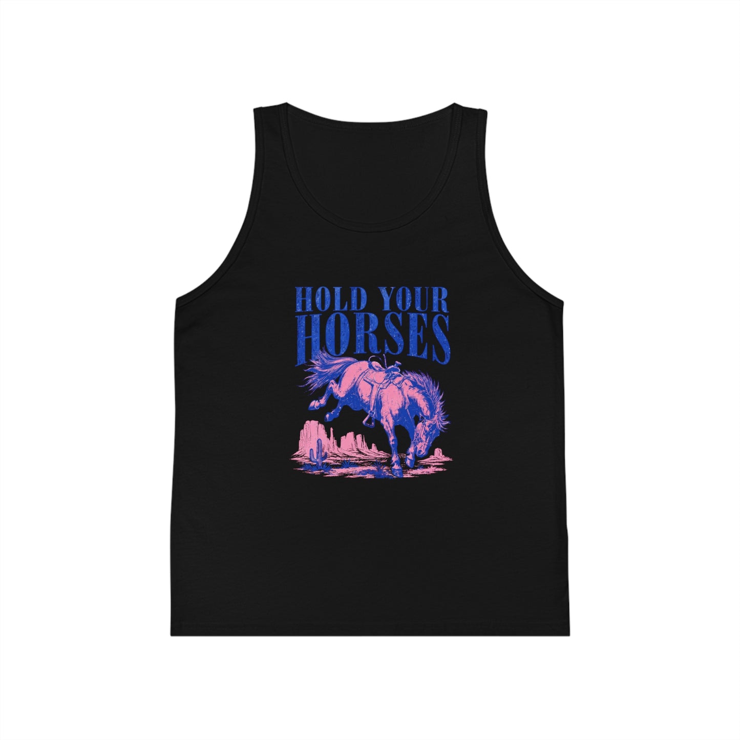 Kid's Tank Top — "Hold Your Horses" Vintage Rodeo Horse Graphic