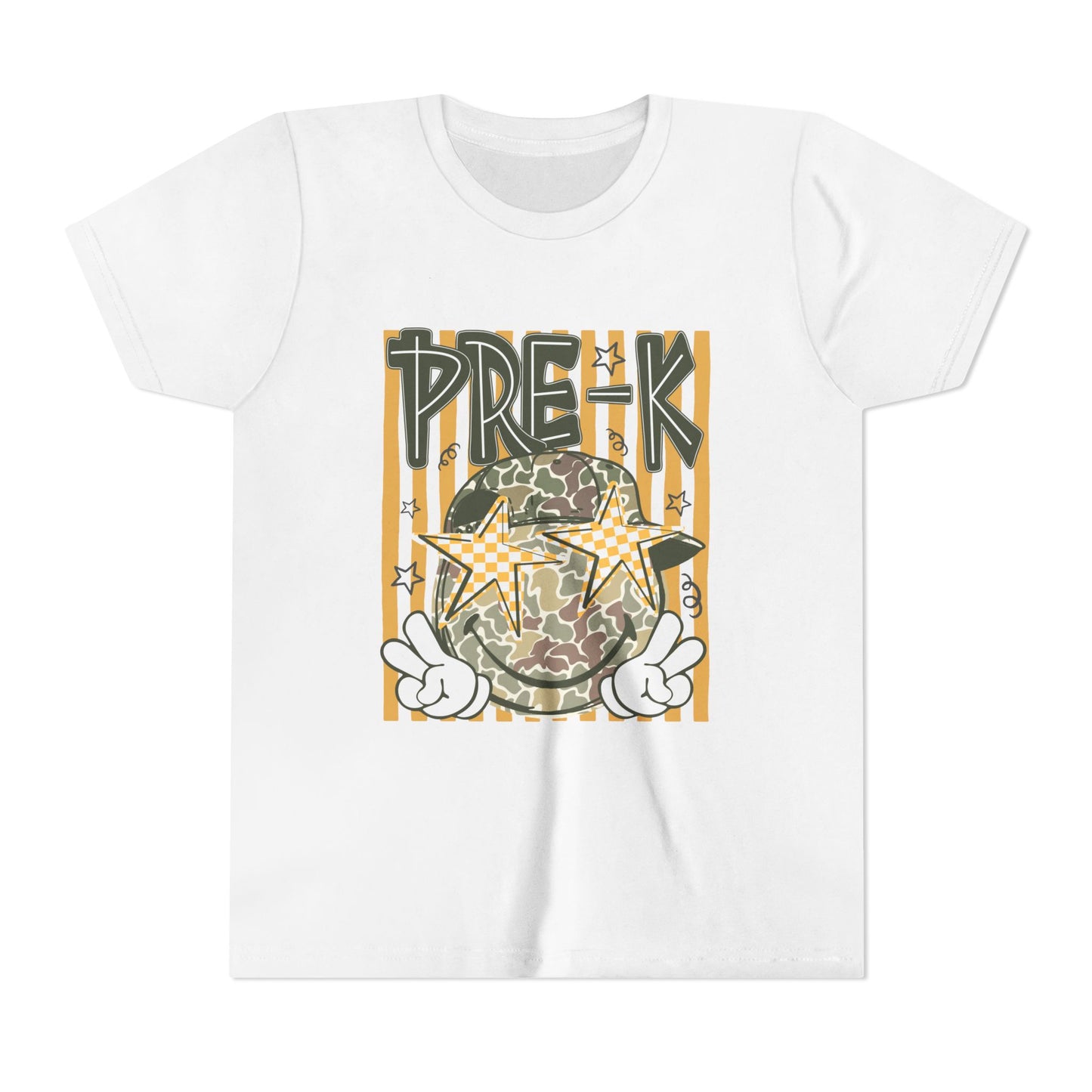Pre-K Kids Tee — Camo Smiley Star Preschool Shirt for Boys & Girls