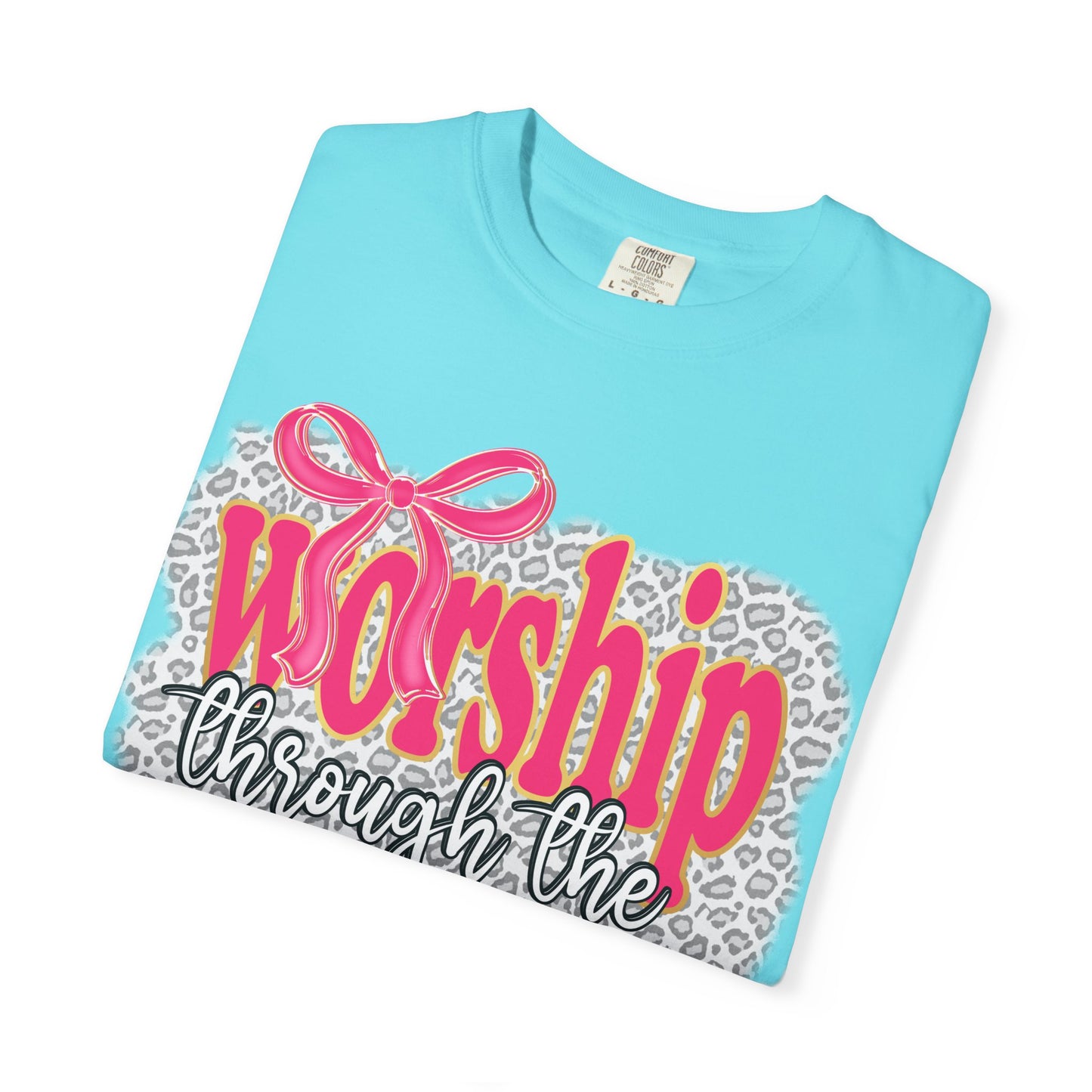 Worship Through the Worry T-Shirt — Faith-Inspired Leopard Graphic Tee