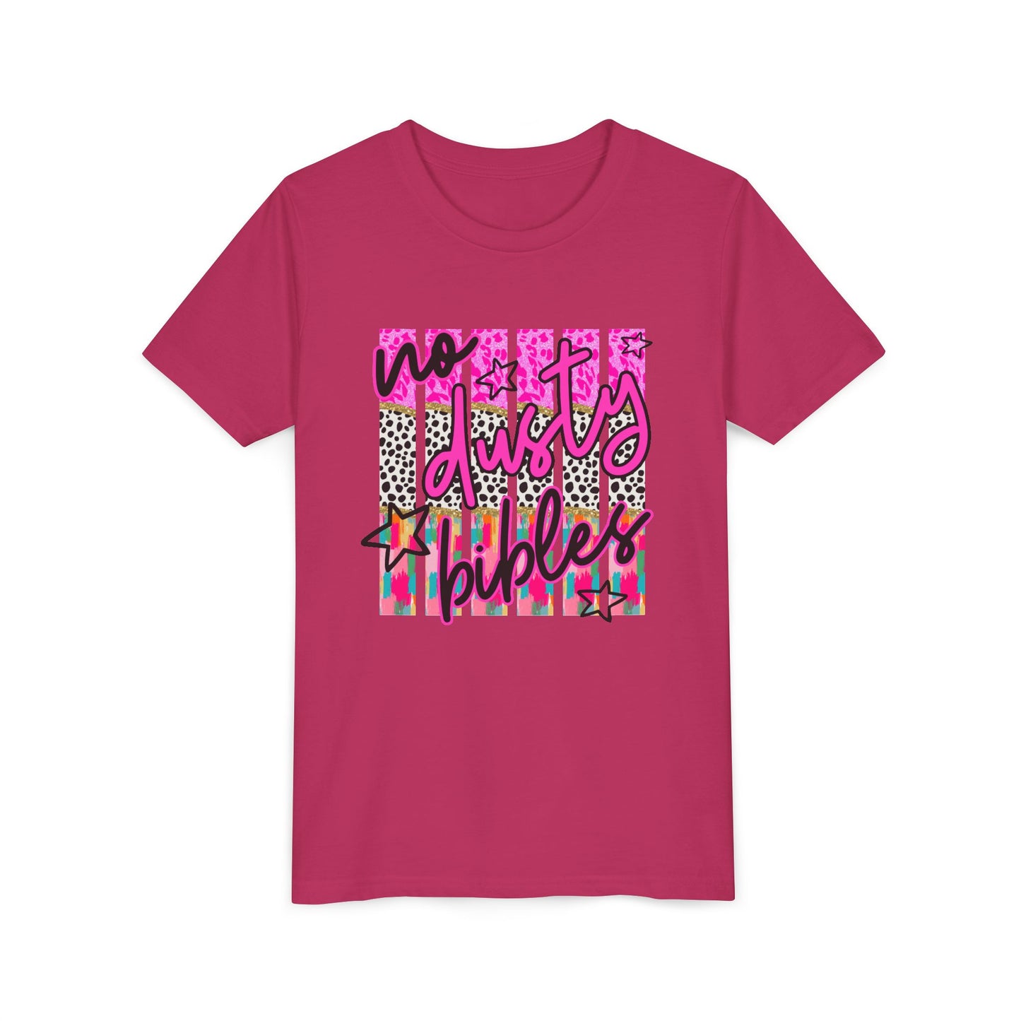 Youth Tee — "No Days Off" Colorful Leopard & Tie-Dye Graphic