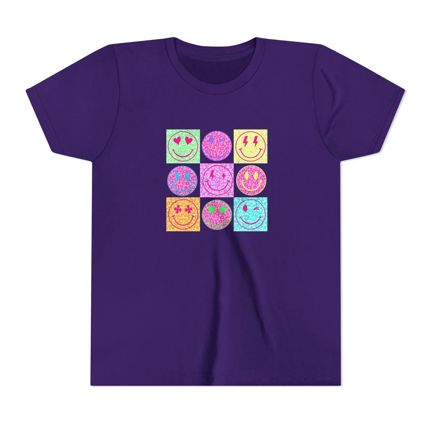 Youth Tee — Colorful Retro Smiley Grid Tee
