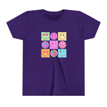 Youth Tee — Colorful Retro Smiley Grid Tee