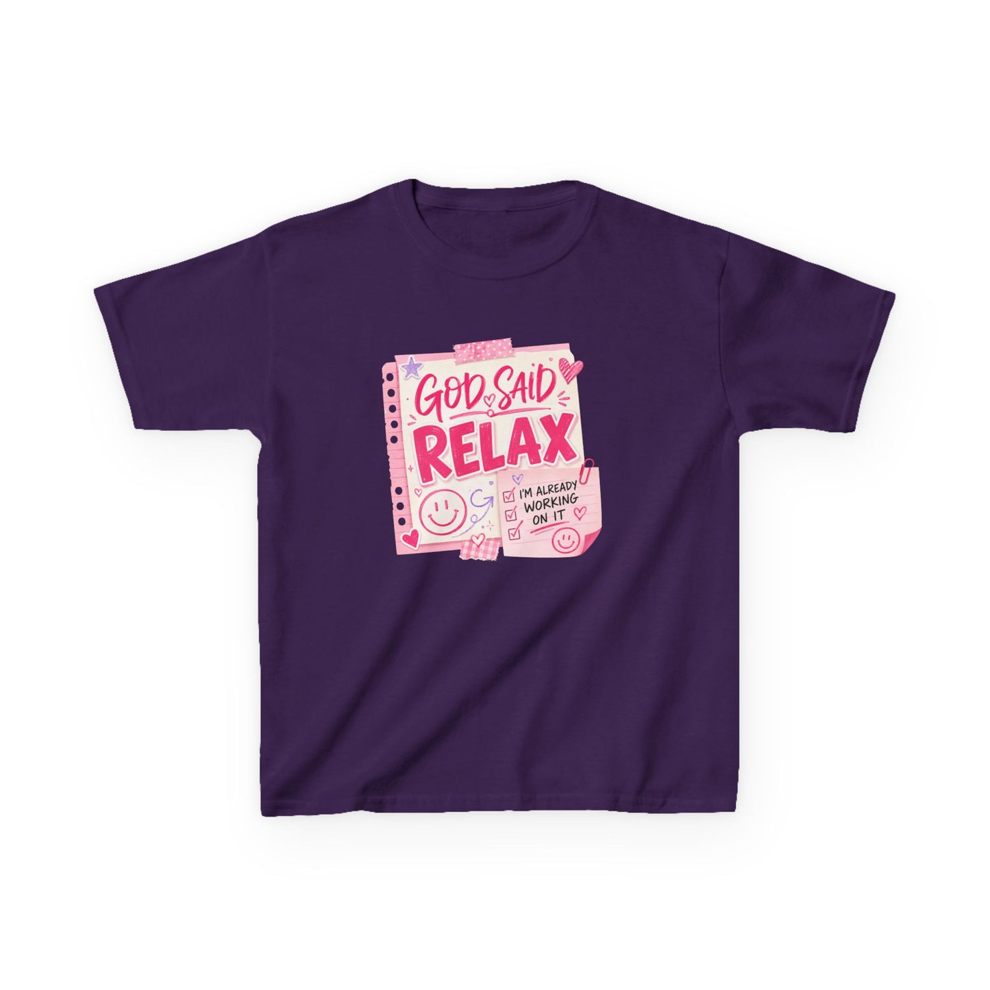 Kids Tee — "God Said Relax" Pink Faith Graphic