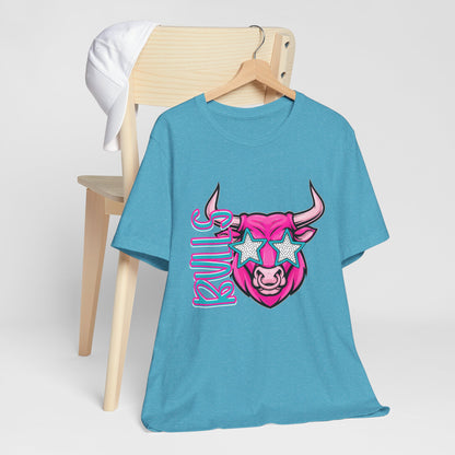 Bull Graphic Tee - Pink Star Sunglasses Western Cowboy Shirt