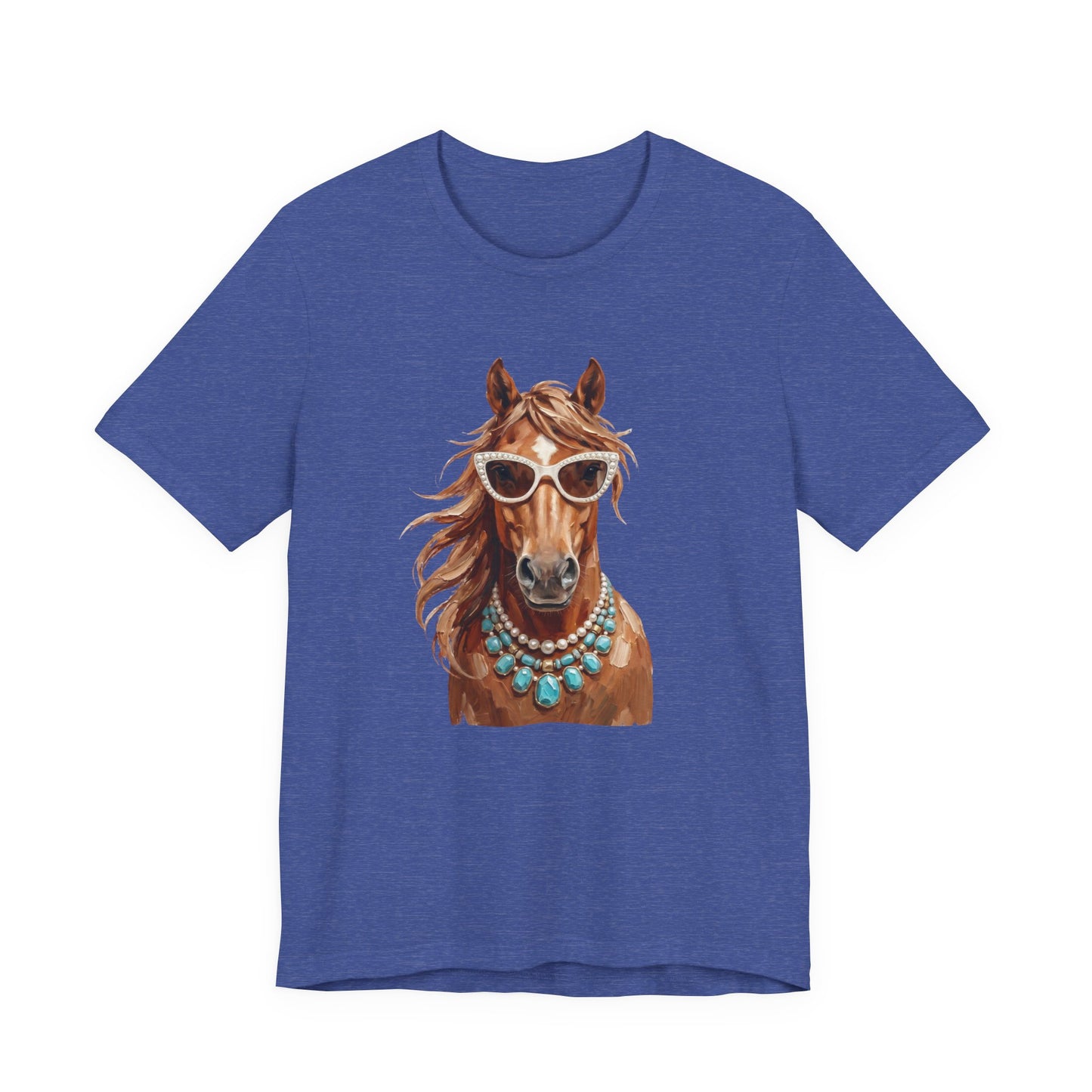 Horse Portrait T‑Shirt — Chic Horse in Sunglasses & Turquoise Necklace