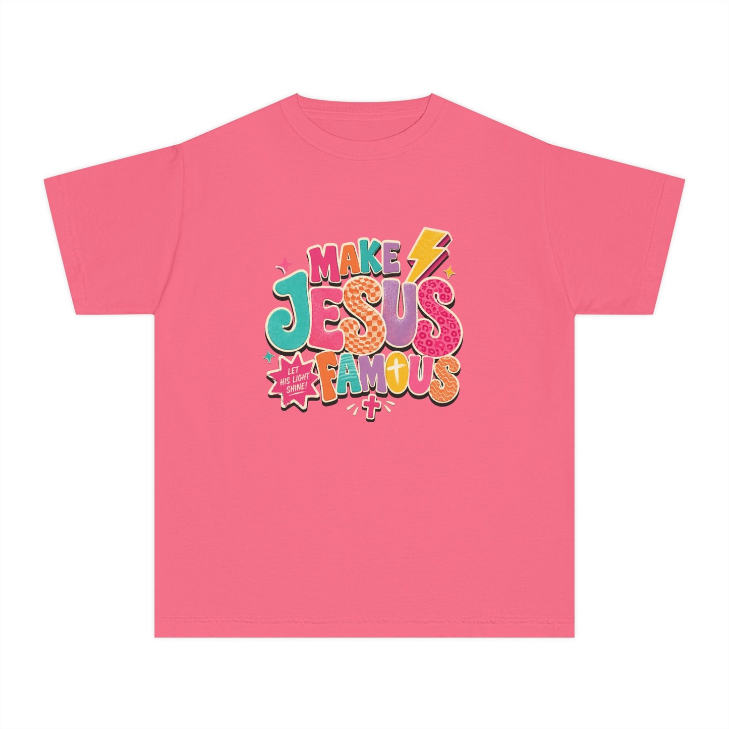 Youth T-Shirt — "Make Jesus Famous" Colorful Graphic Christian Tee