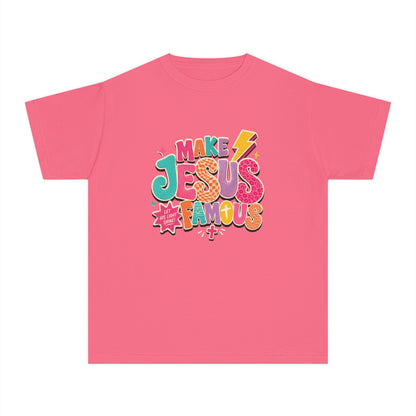 Youth T-Shirt — "Make Jesus Famous" Colorful Graphic Christian Tee