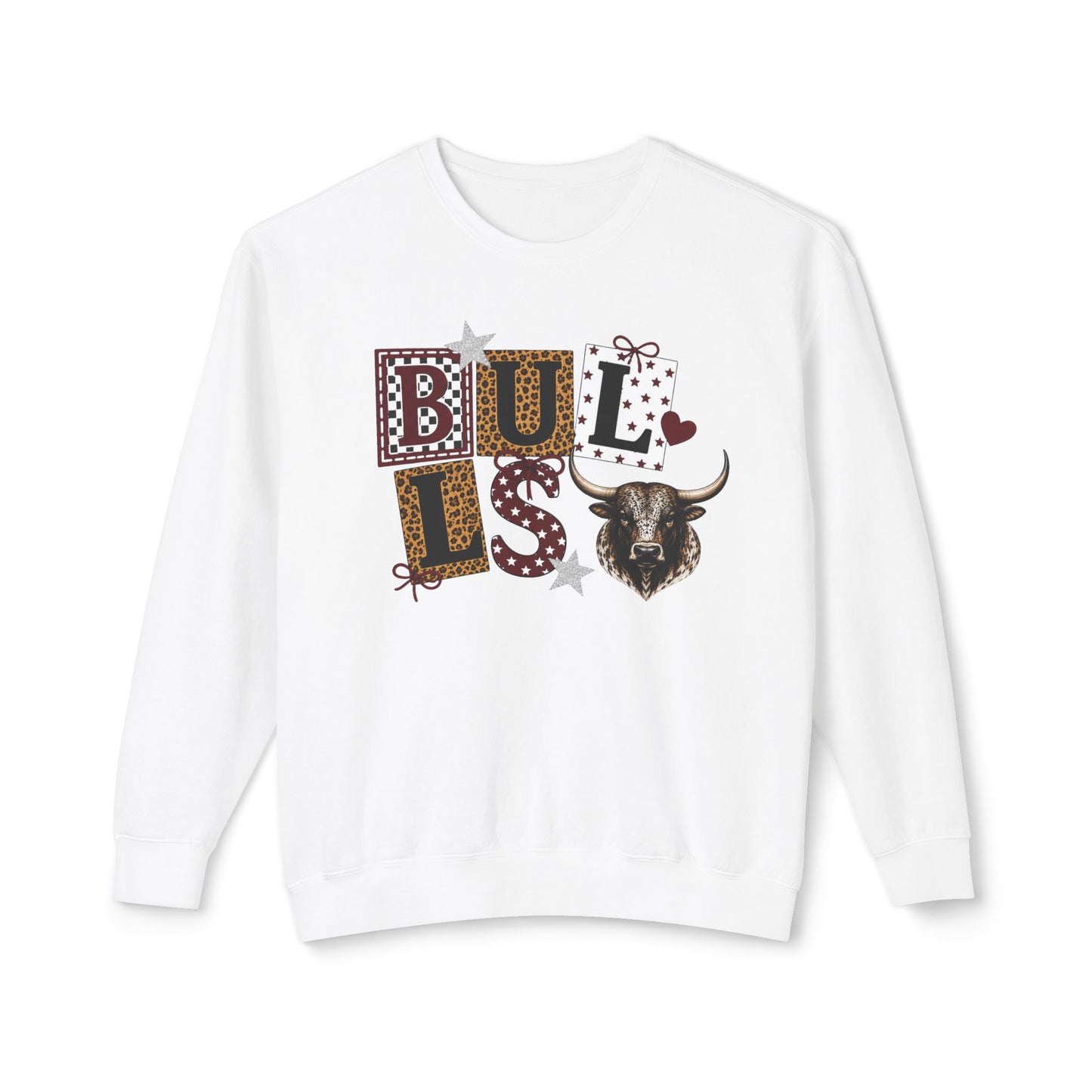 Bullish Western Crewneck Sweatshirt — 'BULLS' Graphic with Leopard Print & Longhorn