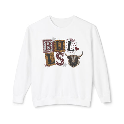 Bullish Western Crewneck Sweatshirt — 'BULLS' Graphic with Leopard Print & Longhorn