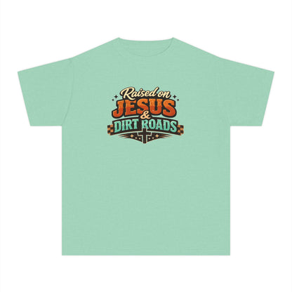 Youth Tee - "Raised on Jesus & Dirt Roads" Christian Country Graphic Shirt
