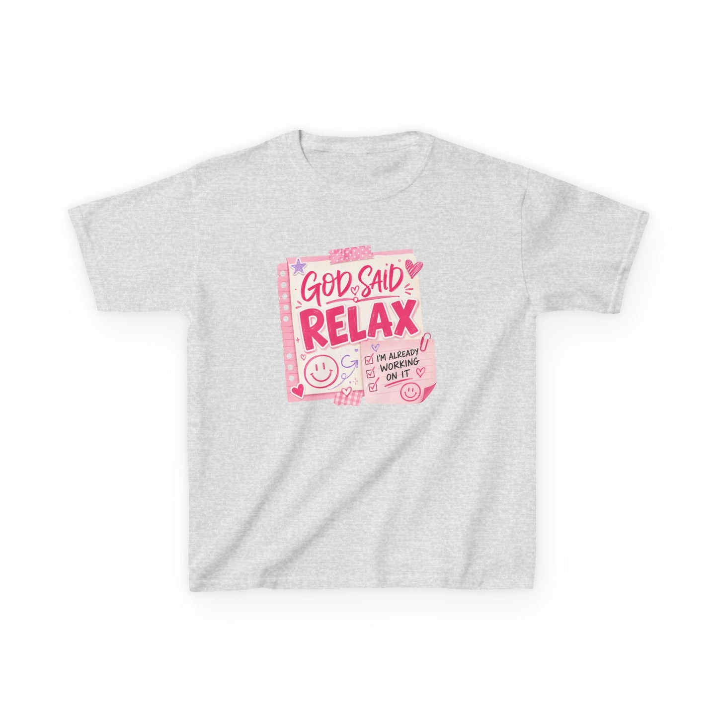 Kids Tee — "God Said Relax" Pink Faith Graphic