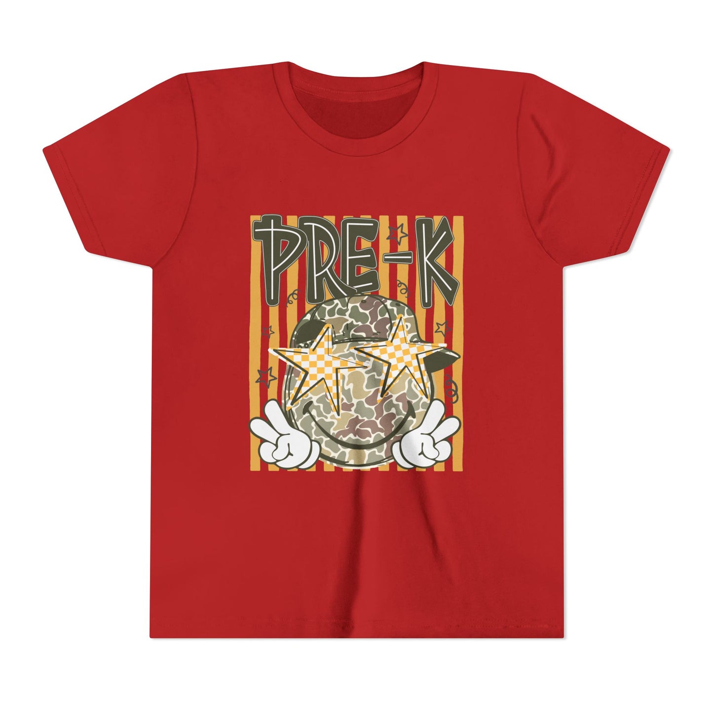 Pre-K Kids Tee — Camo Smiley Star Preschool Shirt for Boys & Girls