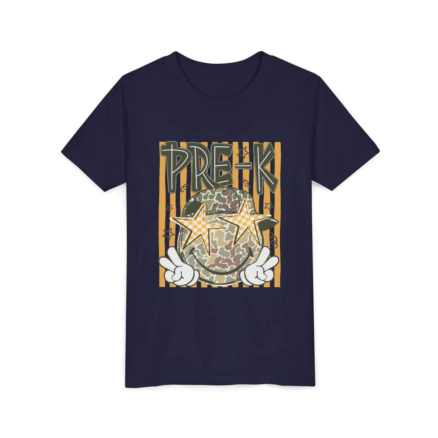 Pre-K Kids Tee — Camo Smiley Star Preschool Shirt for Boys & Girls