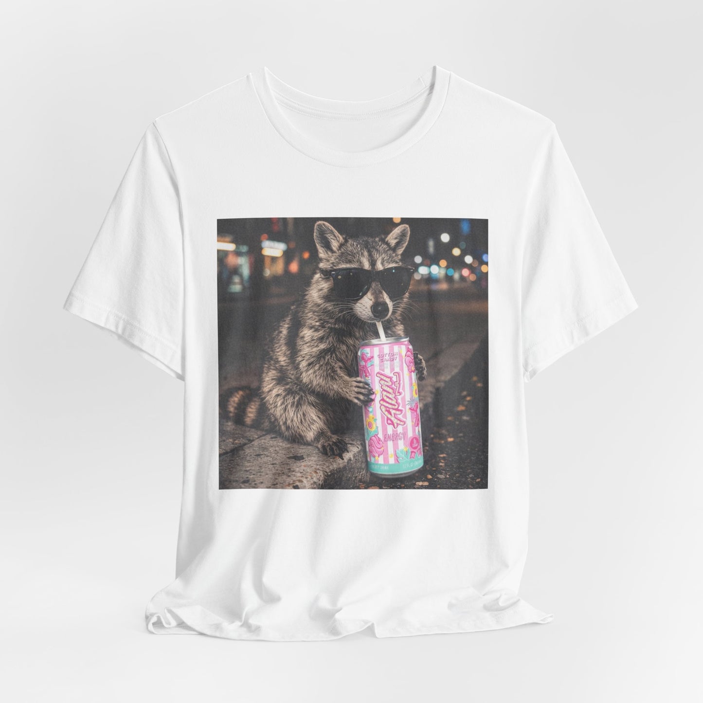 Raccoon Drinking Soda T-Shirt — Funny Urban Nightlife Graphic Tee
