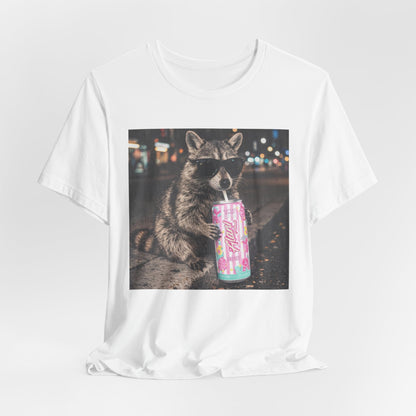 Raccoon Drinking Soda T-Shirt — Funny Urban Nightlife Graphic Tee