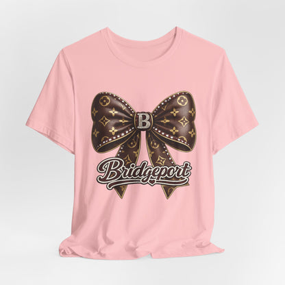 Bridgeport Bow Graphic Tee — Stylish Script Logo Casual Shirt
