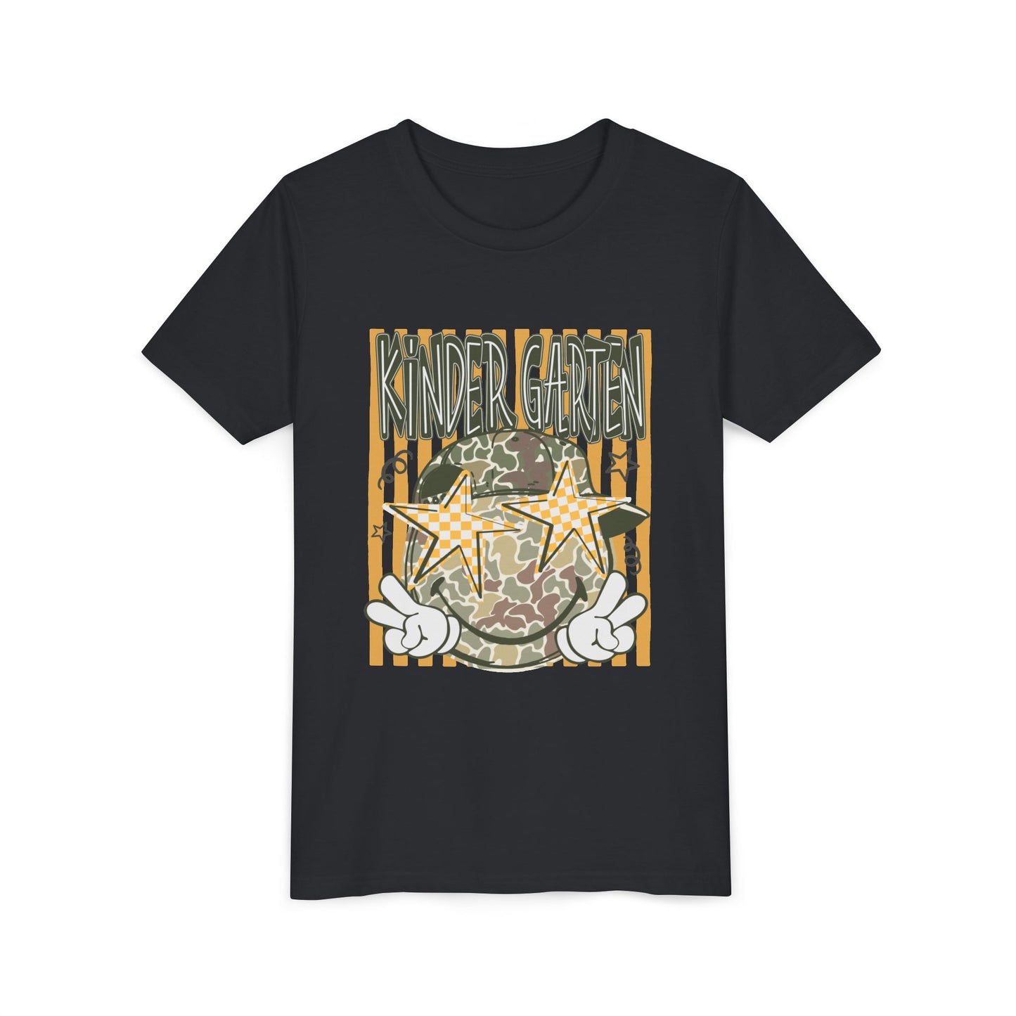 Kindergarten Stars Youth Tee – Camo Globe Graphic Back-to-School Shirt