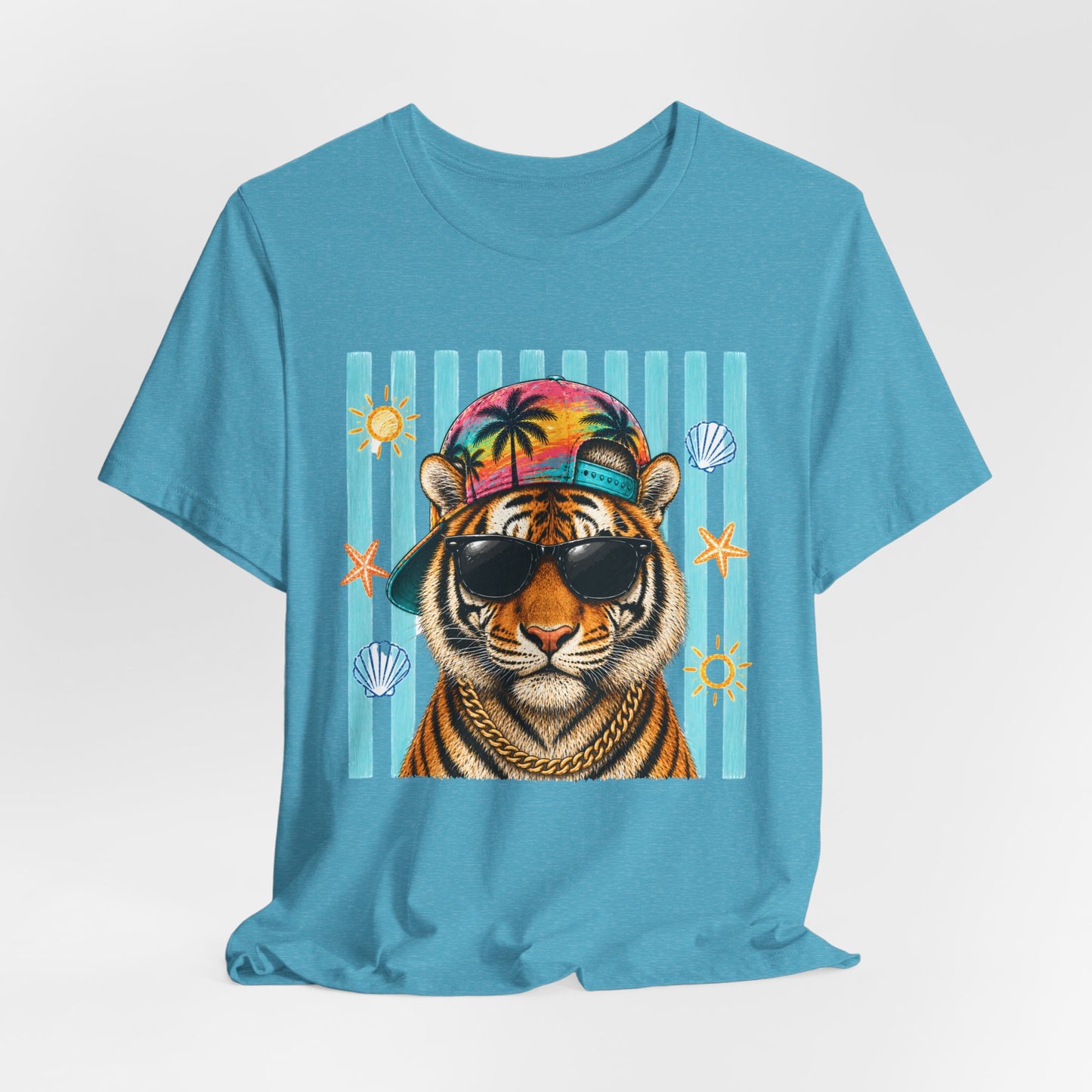 Tiger in Shades Beach T-Shirt – Tropical Vacation Graphic Tee