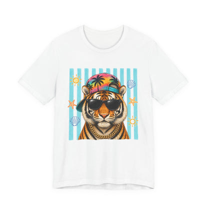 Tiger in Shades Beach T-Shirt – Tropical Vacation Graphic Tee