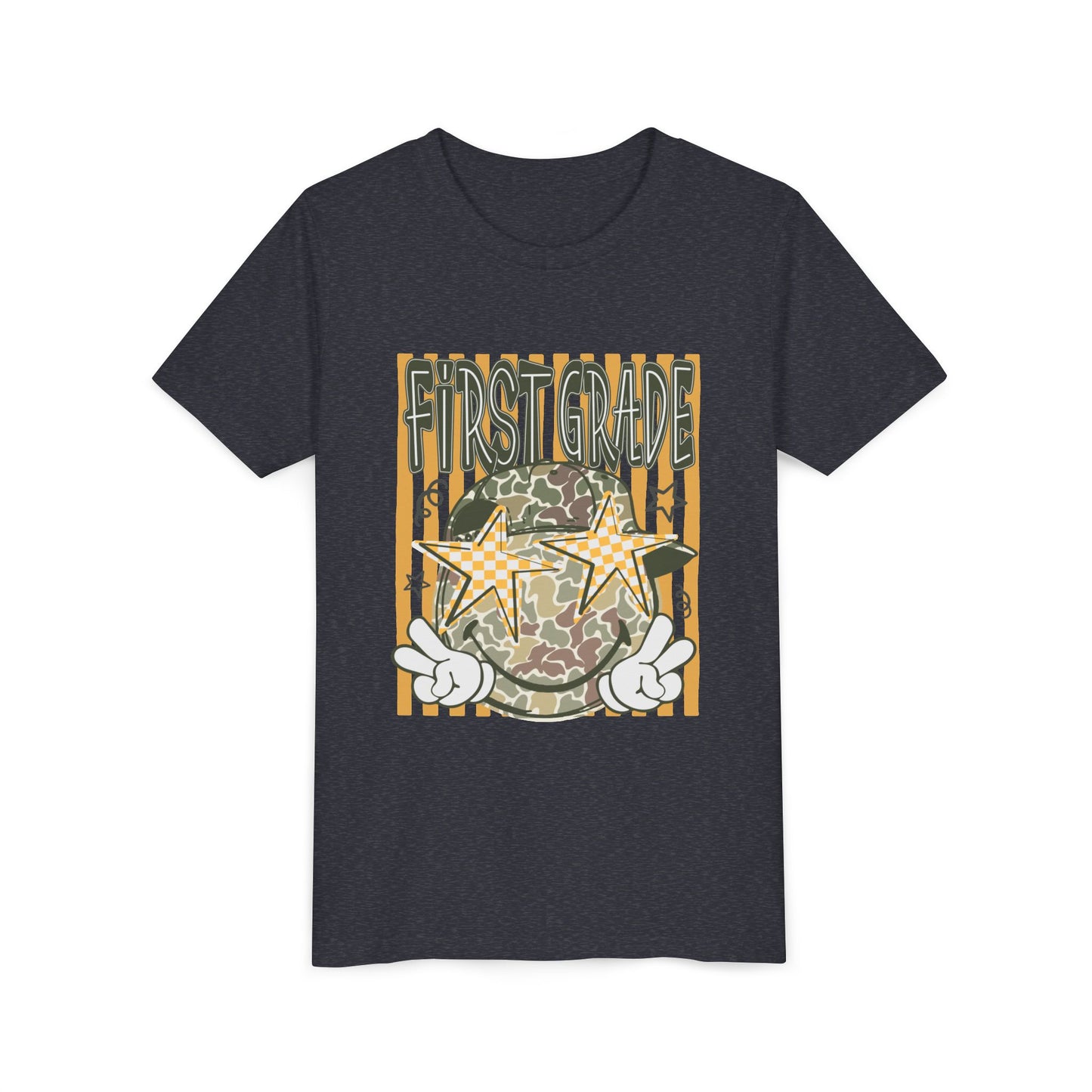 First Grade Camo Stars Youth Tee - Back to School Kids T-Shirt