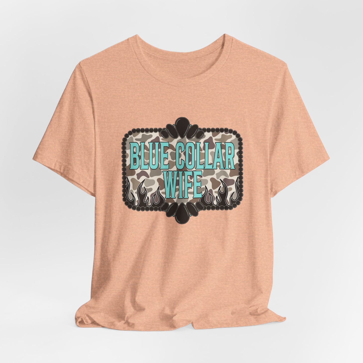 Blue Collar Wife T-Shirt — Rustic Camo Graphic Tee for Pride & Everyday Wear