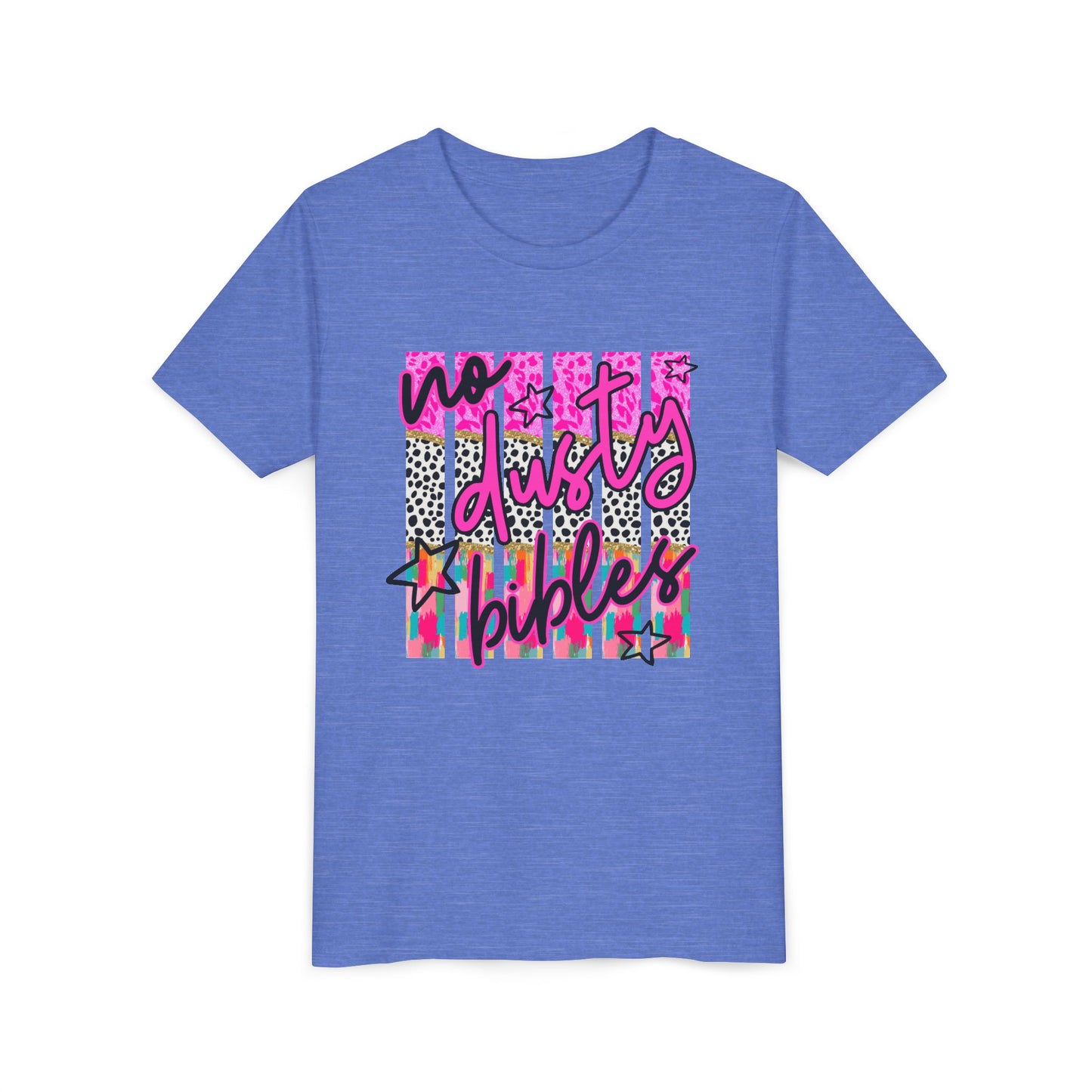 Youth Tee — "No Days Off" Colorful Leopard & Tie-Dye Graphic