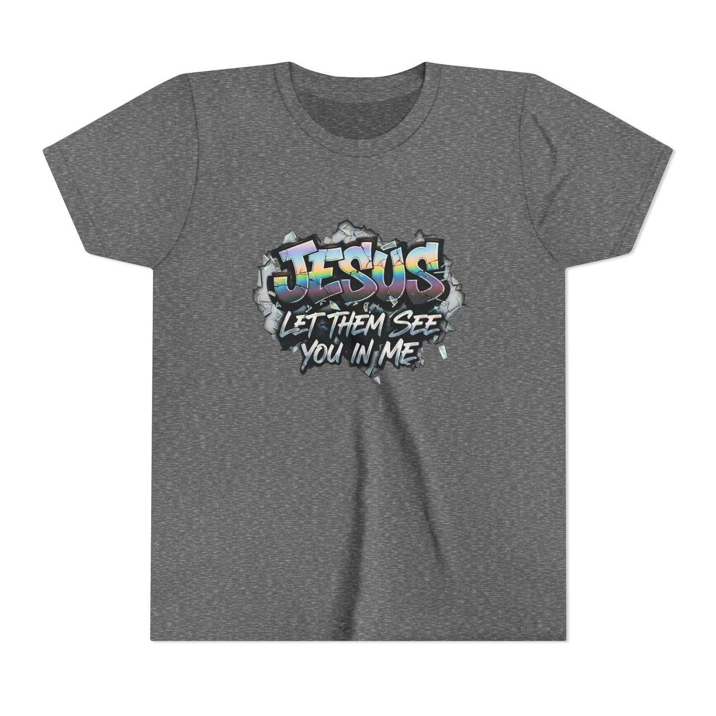 Youth Tee — 'Jesus Let Them See You In Me' Graffiti Christian Shirt