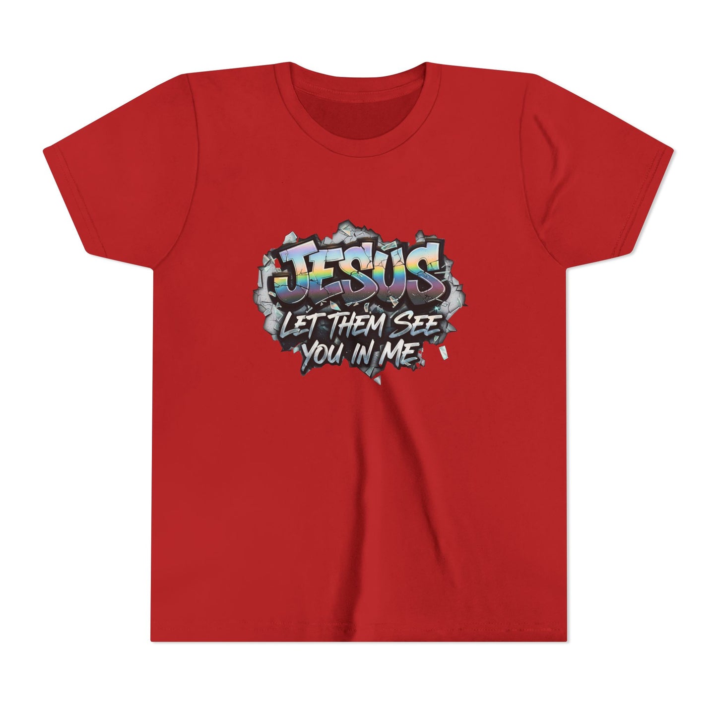 Youth Tee — 'Jesus Let Them See You In Me' Graffiti Christian Shirt