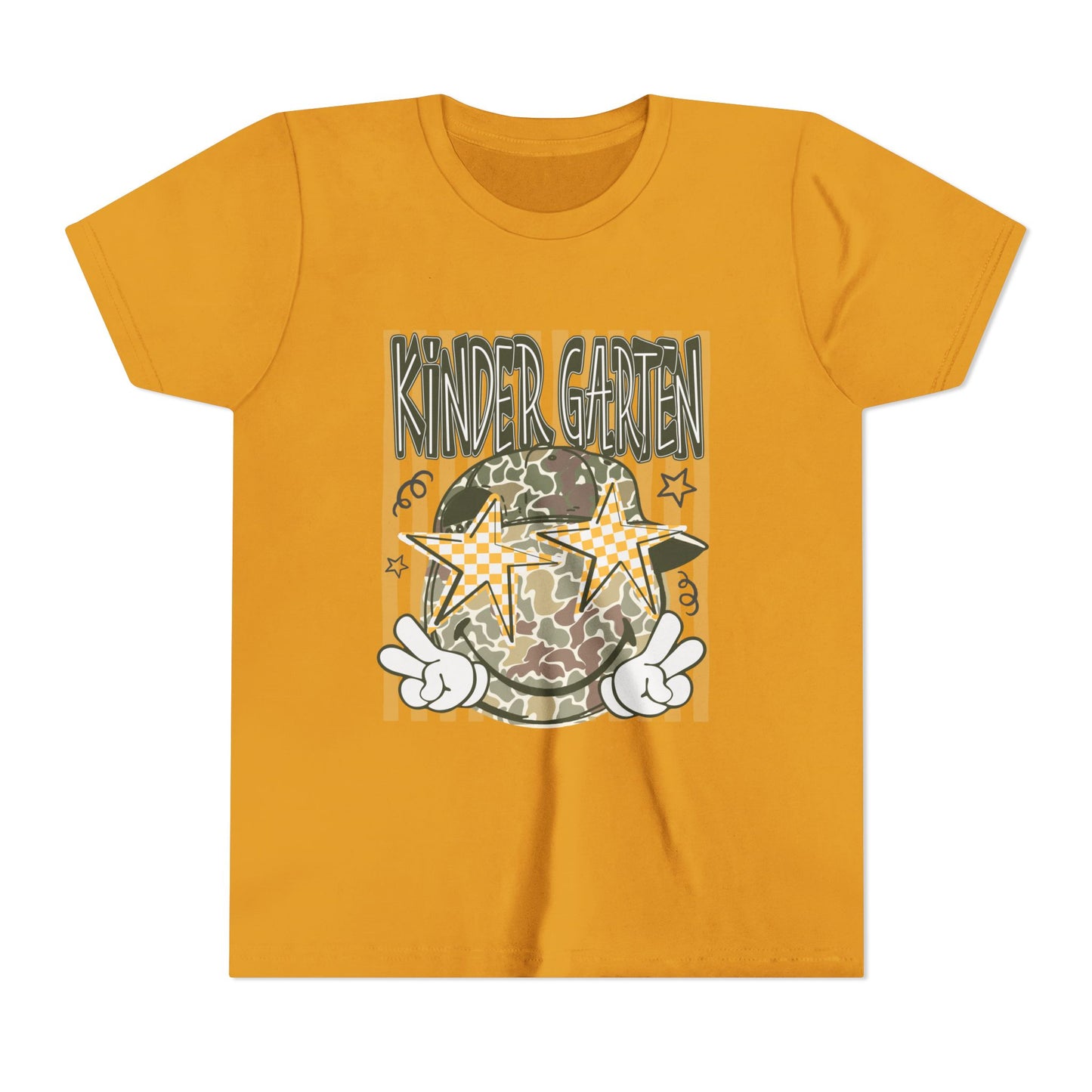 Kindergarten Stars Youth Tee – Camo Globe Graphic Back-to-School Shirt