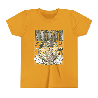 Kindergarten Stars Youth Tee – Camo Globe Graphic Back-to-School Shirt