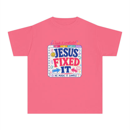 Youth Tee — "Jesus Fixed It" Colorful Faith Graphic