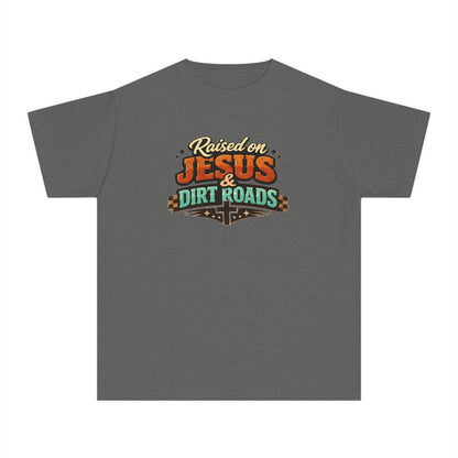 Youth Tee - "Raised on Jesus & Dirt Roads" Christian Country Graphic Shirt
