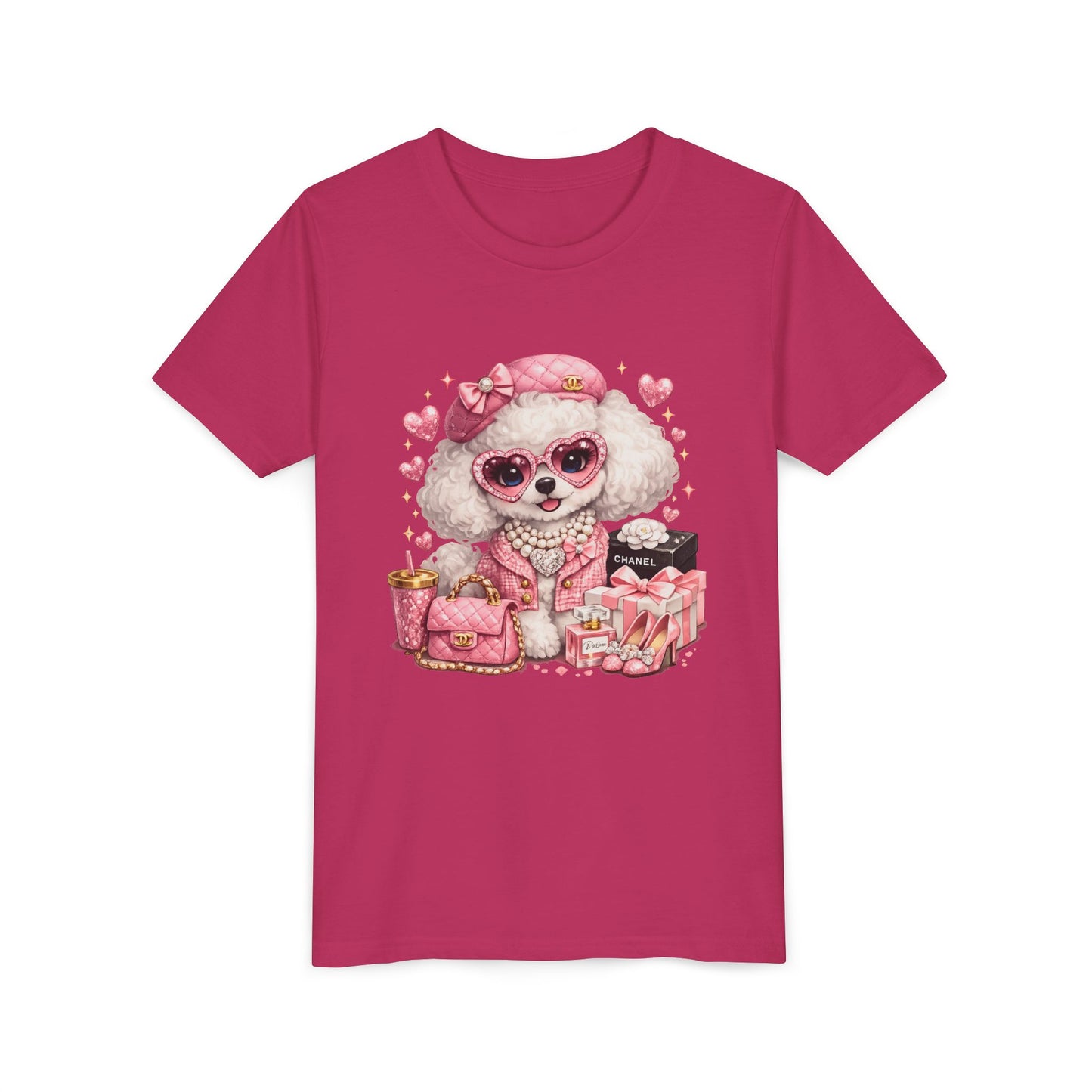 Cute Pink Poodle Fashion Kids Tee – Girly Puppy with Sunglasses & Gifts