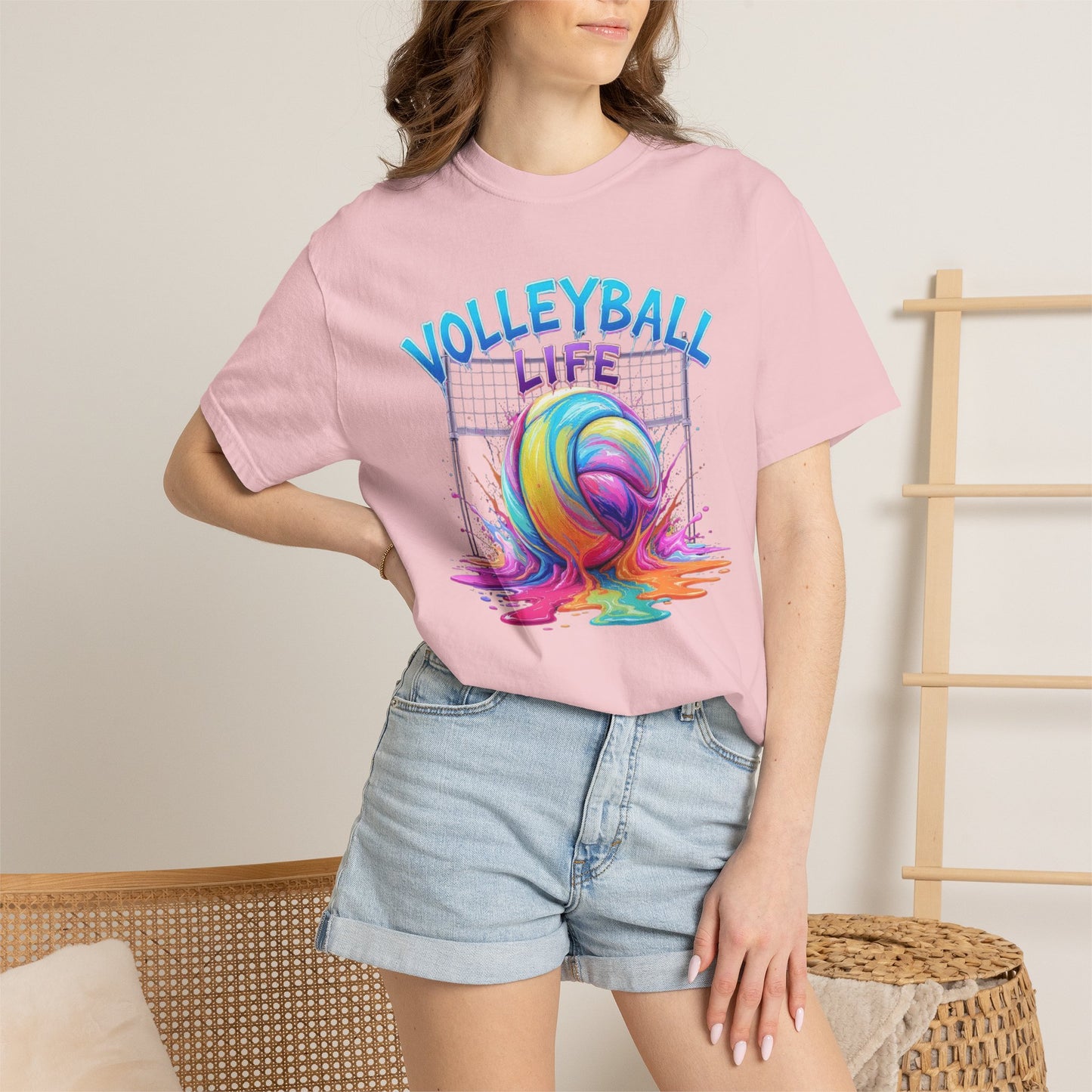 Volleyball Life T-Shirt — Colorful Paint Splash Volleyball Tee