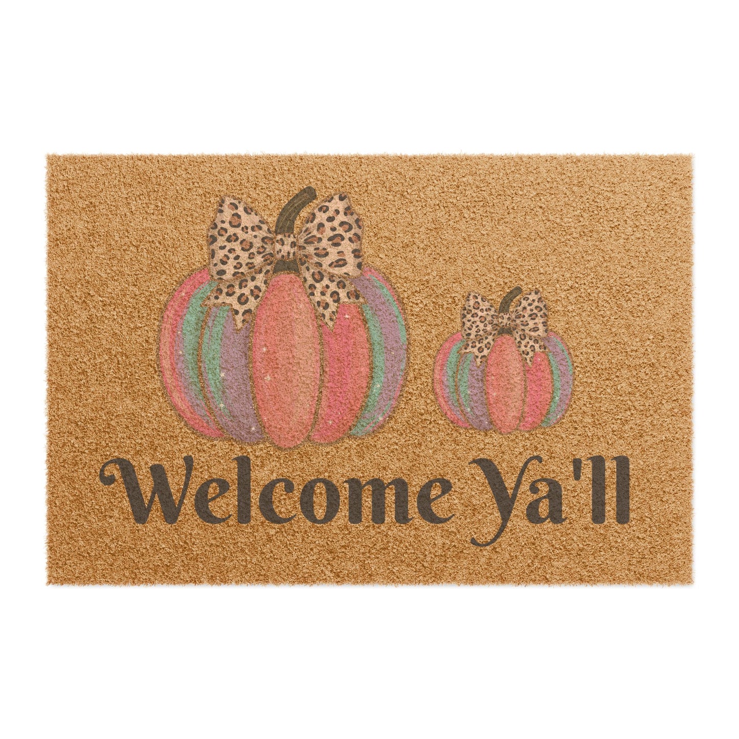 Welcome Y'all Fall Doormat — Leopard Bow Pumpkin Porch Mat