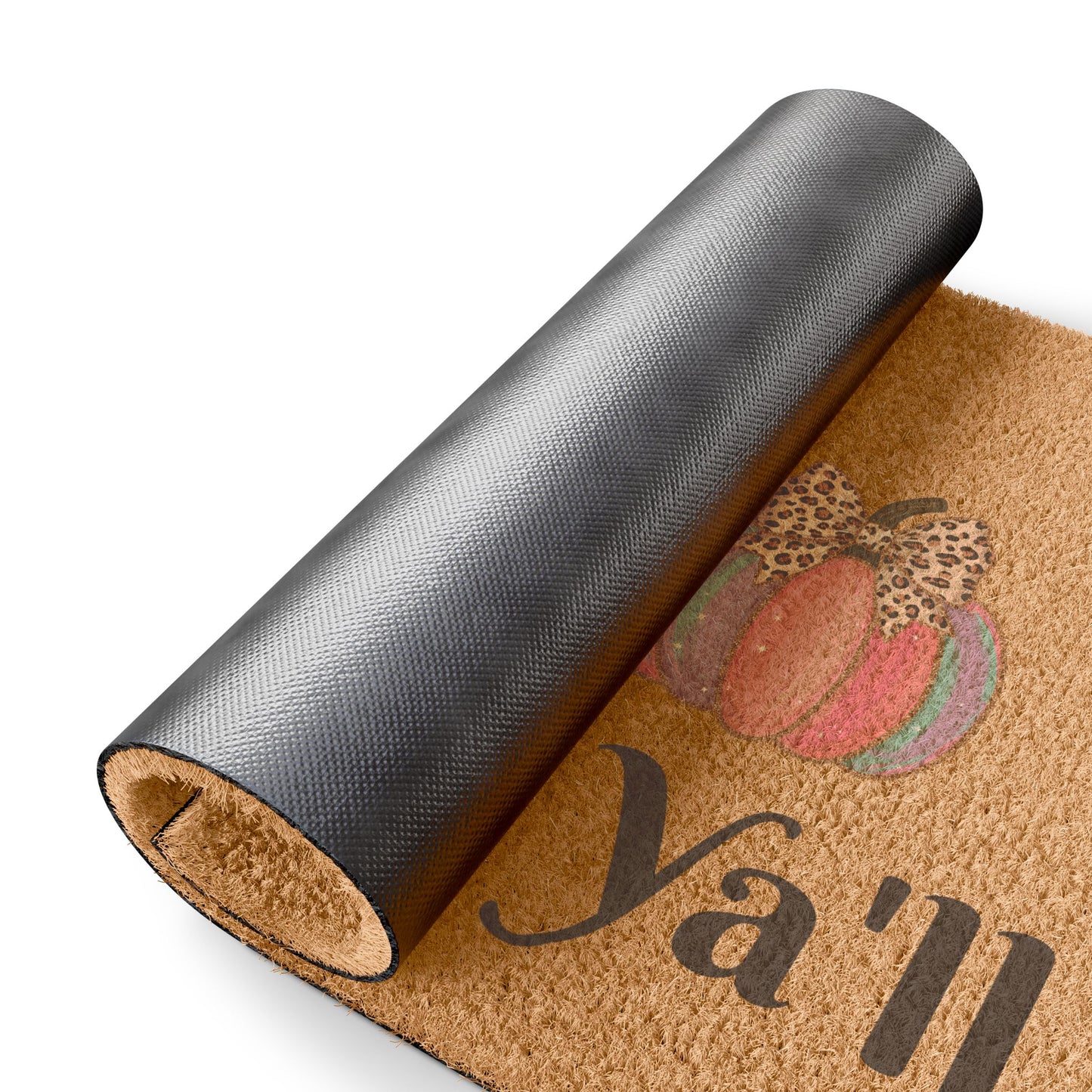Welcome Y'all Fall Doormat — Leopard Bow Pumpkin Porch Mat