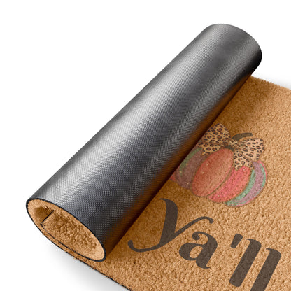 Welcome Y'all Fall Doormat — Leopard Bow Pumpkin Porch Mat