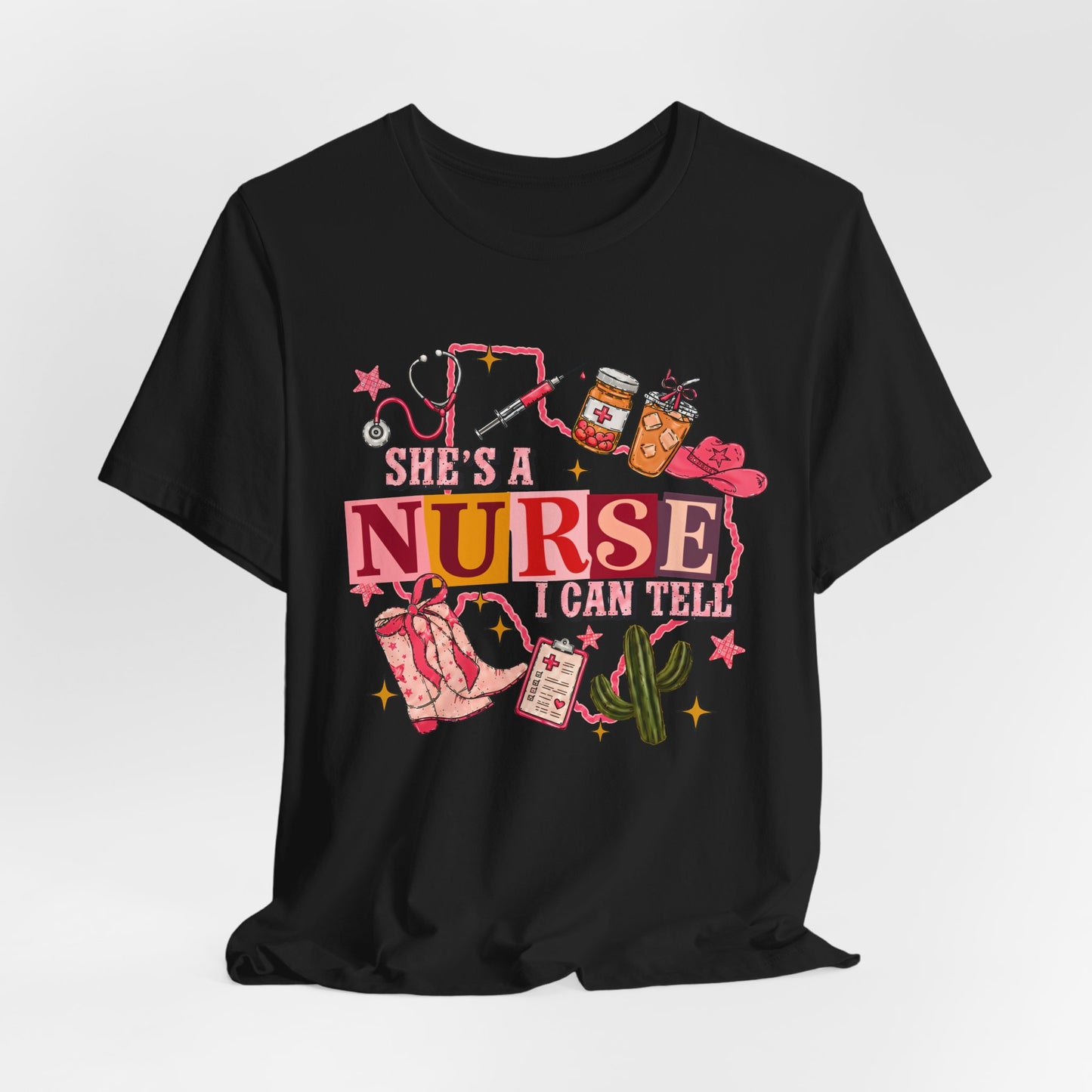 She's a Nurse I Can Tell T-Shirt — Cute Pink Nurse Graphic Tee for Nurses