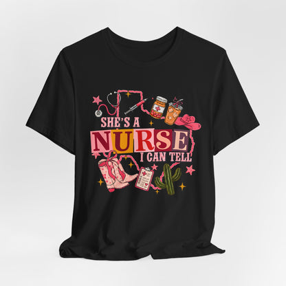 She's a Nurse I Can Tell T-Shirt — Cute Pink Nurse Graphic Tee for Nurses
