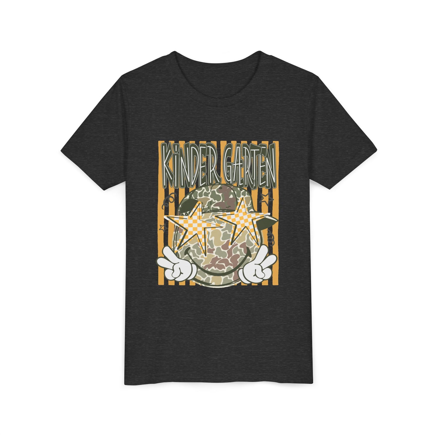 Kindergarten Stars Youth Tee – Camo Globe Graphic Back-to-School Shirt