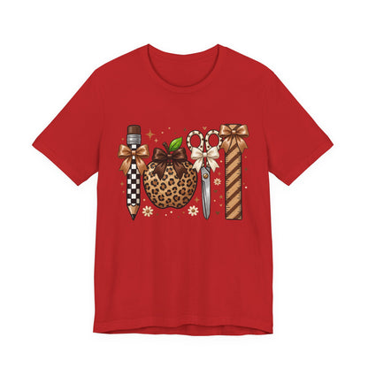 Leopard Apple & School Tools Teacher T‑Shirt — Back to School Graphic Tee