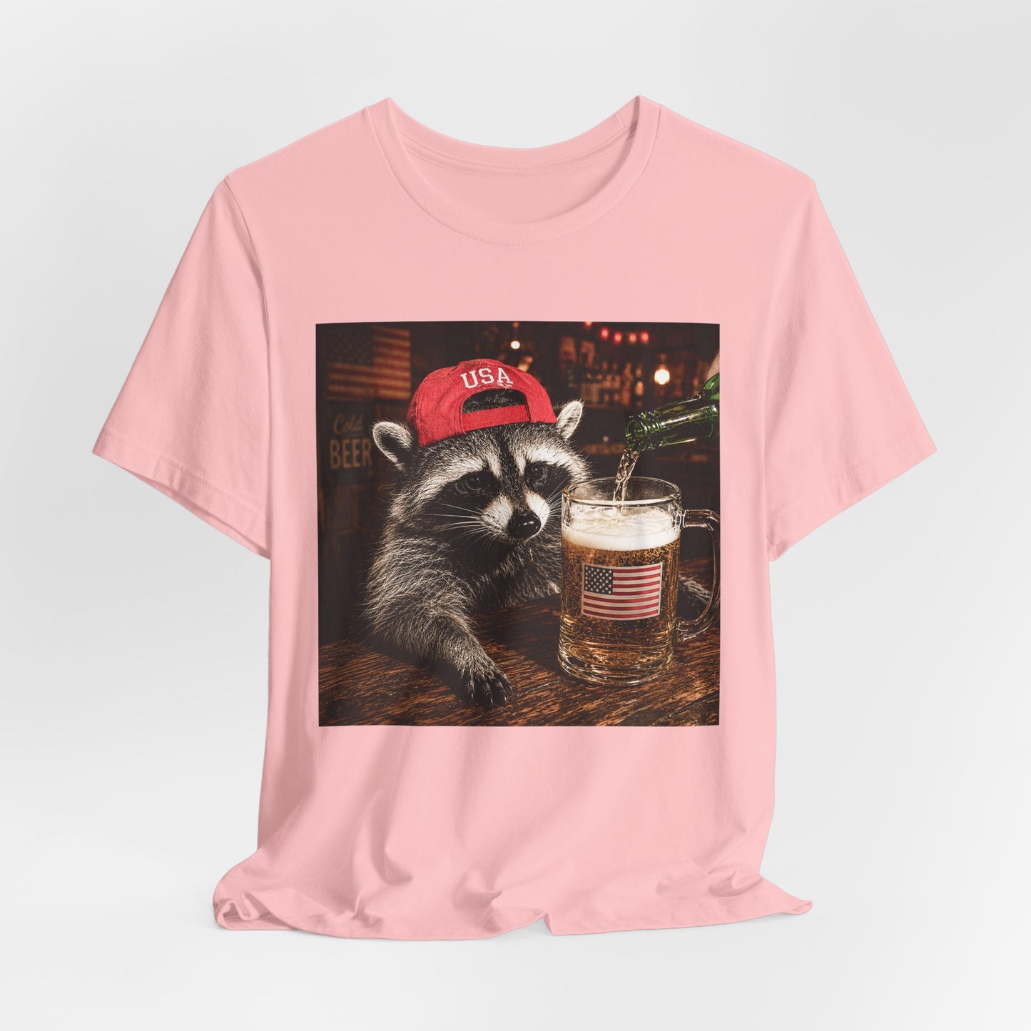 Raccoon Drinking Beer Graphic Tee – USA Flag Pint