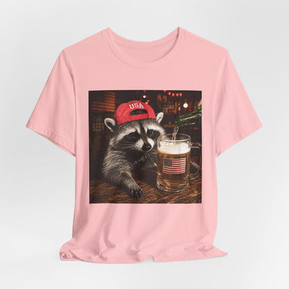 Raccoon Drinking Beer Graphic Tee – USA Flag Pint