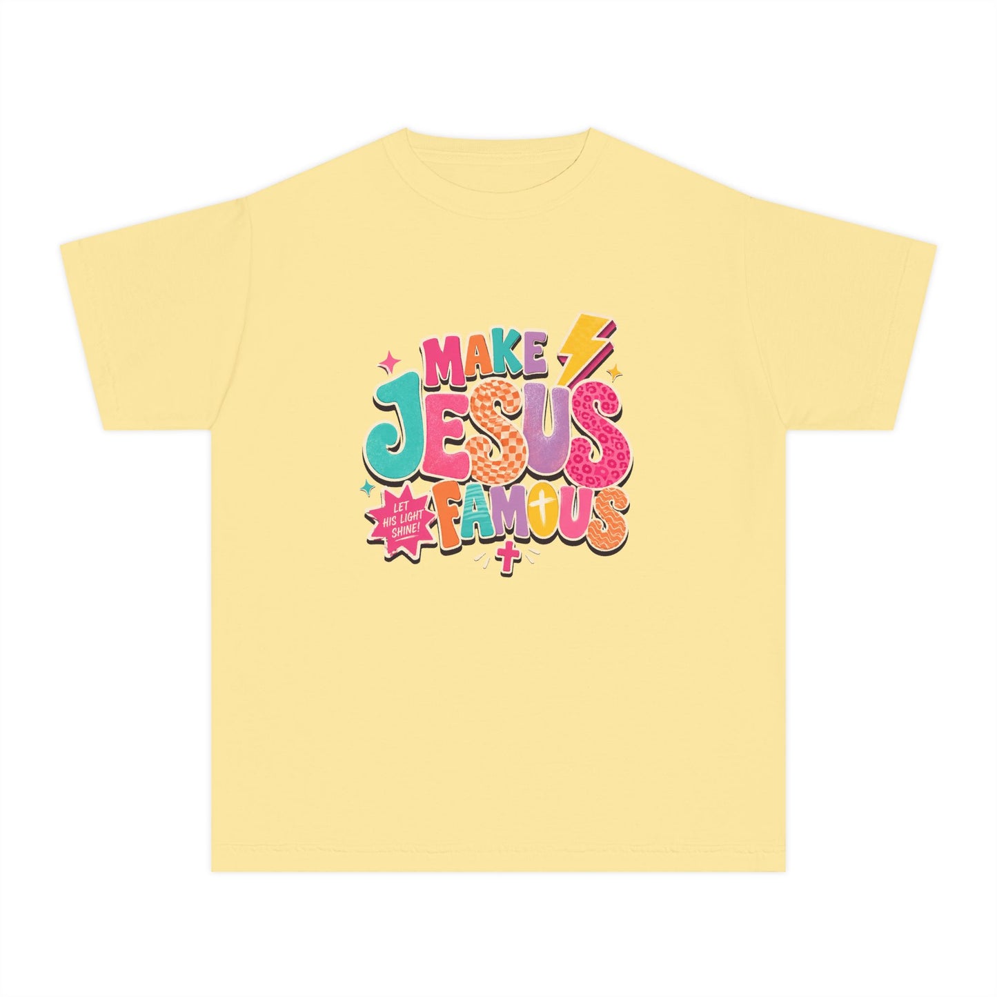 Youth T-Shirt — "Make Jesus Famous" Colorful Graphic Christian Tee