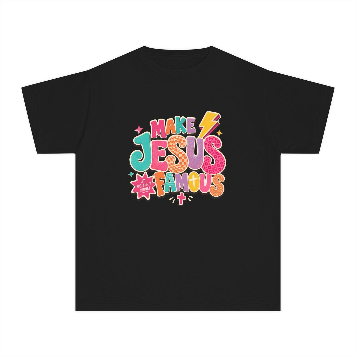 Youth T-Shirt — "Make Jesus Famous" Colorful Graphic Christian Tee