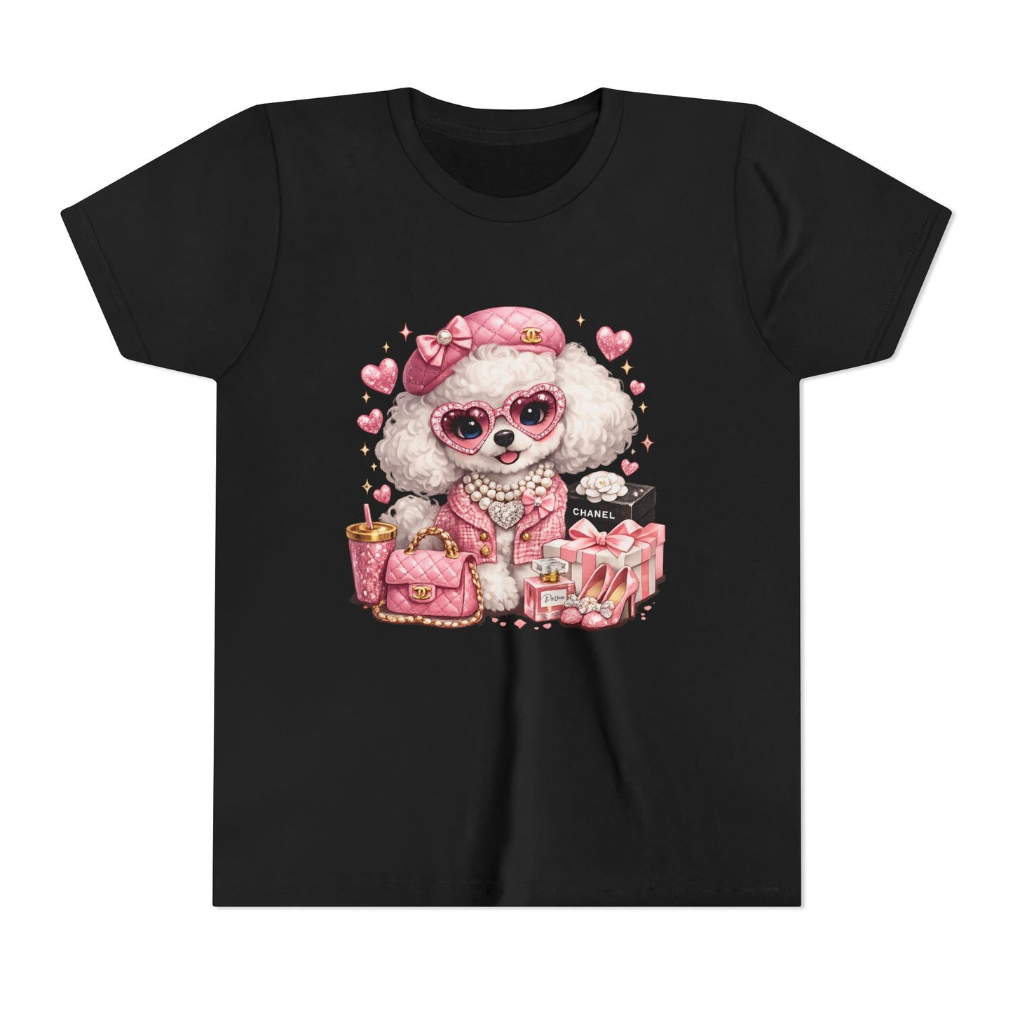 Cute Pink Poodle Fashion Kids Tee – Girly Puppy with Sunglasses & Gifts