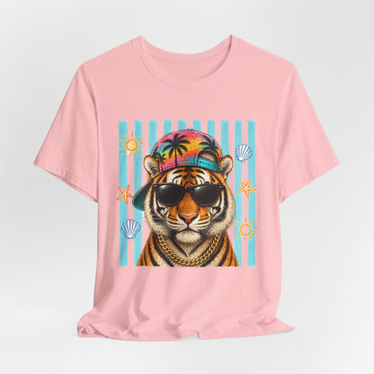 Tiger in Shades Beach T-Shirt – Tropical Vacation Graphic Tee