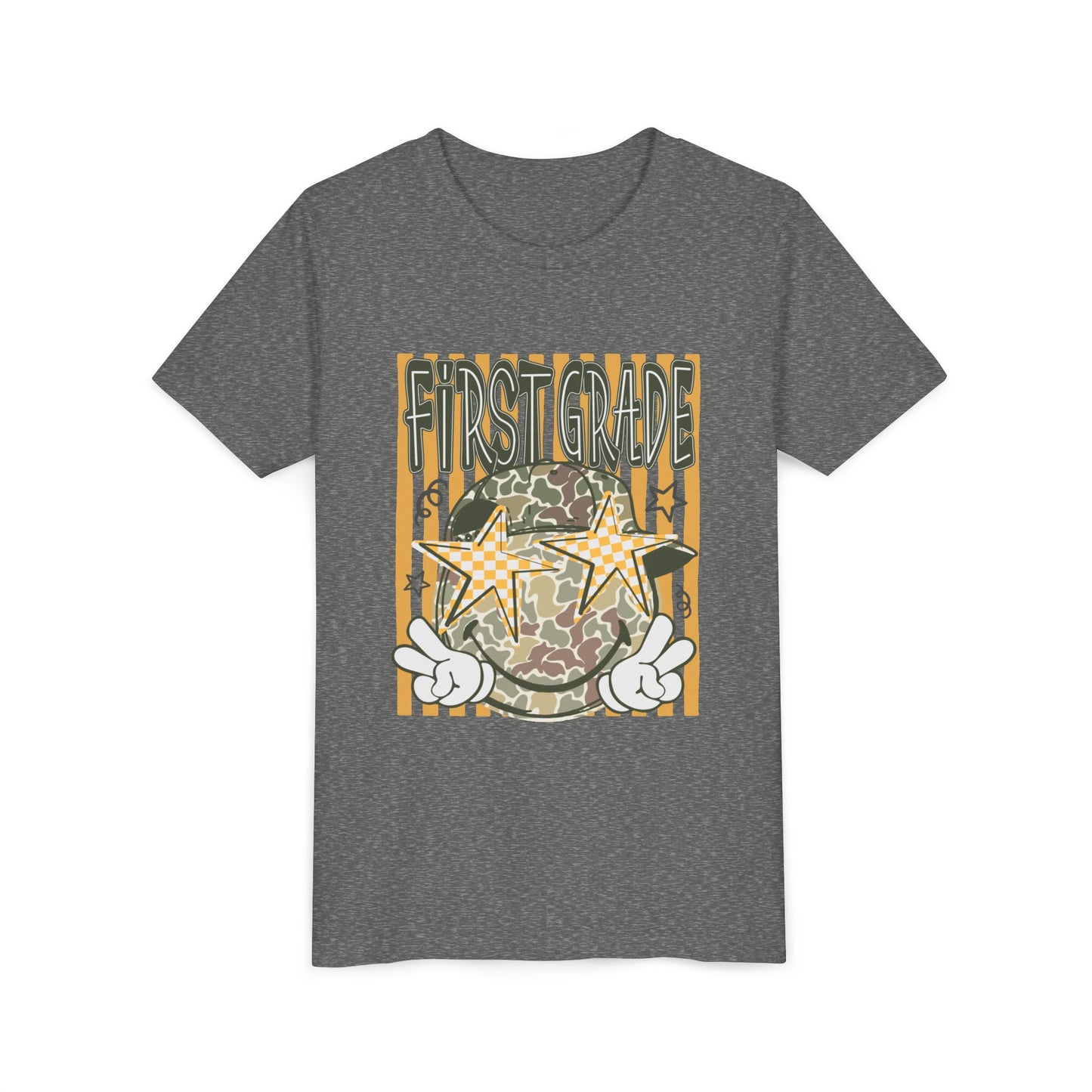 First Grade Camo Stars Youth Tee - Back to School Kids T-Shirt