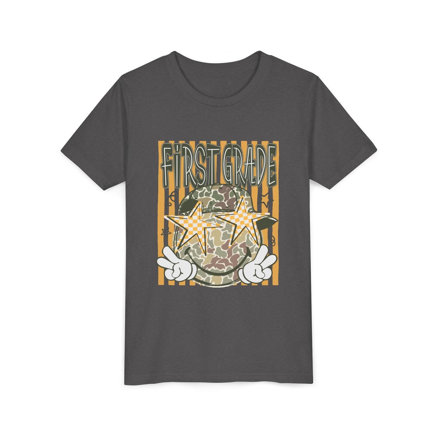First Grade Camo Stars Youth Tee - Back to School Kids T-Shirt