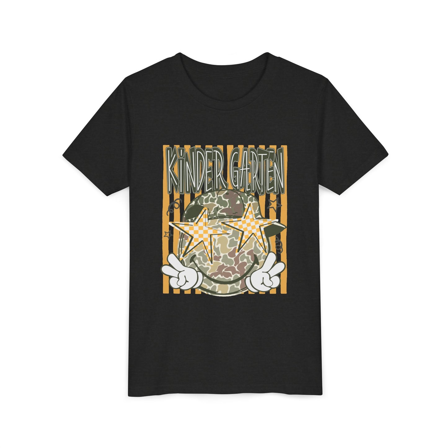 Kindergarten Stars Youth Tee – Camo Globe Graphic Back-to-School Shirt
